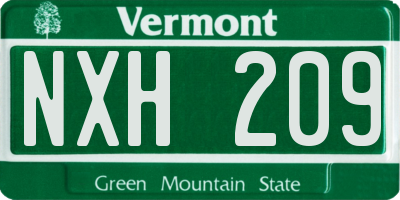 VT license plate NXH209