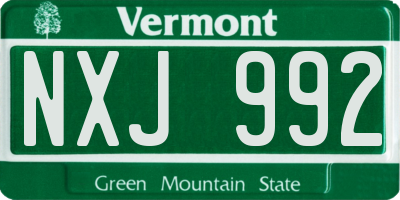 VT license plate NXJ992