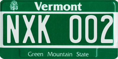 VT license plate NXK002