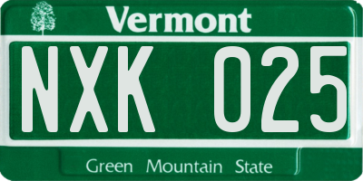 VT license plate NXK025