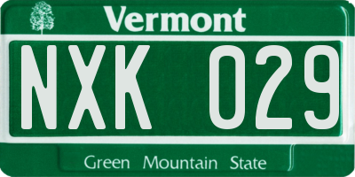 VT license plate NXK029