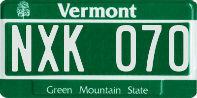 VT license plate NXK070