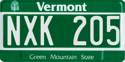VT license plate NXK205