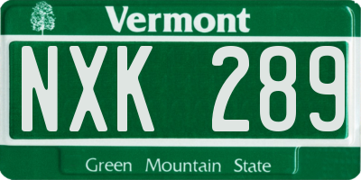 VT license plate NXK289