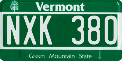 VT license plate NXK380
