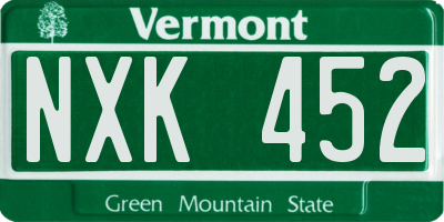 VT license plate NXK452