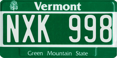VT license plate NXK998