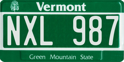 VT license plate NXL987