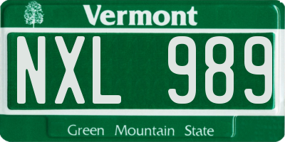 VT license plate NXL989