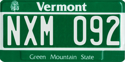 VT license plate NXM092