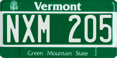VT license plate NXM205