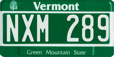 VT license plate NXM289