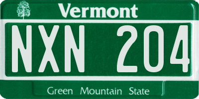 VT license plate NXN204