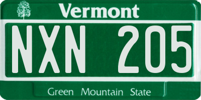 VT license plate NXN205
