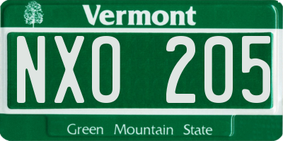 VT license plate NXO205