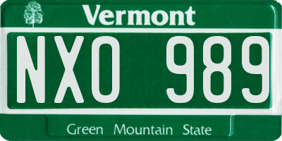 VT license plate NXO989