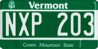VT license plate NXP203
