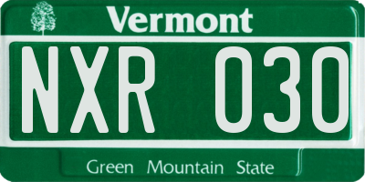 VT license plate NXR030
