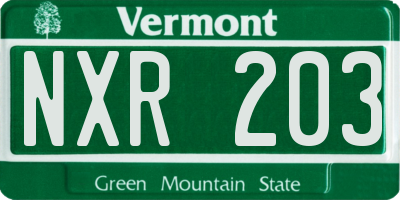 VT license plate NXR203