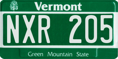 VT license plate NXR205
