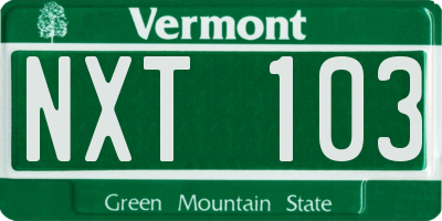 VT license plate NXT103