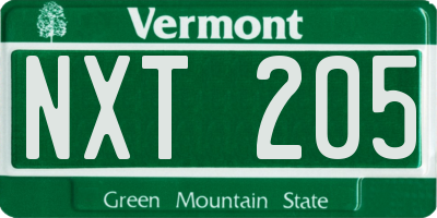 VT license plate NXT205
