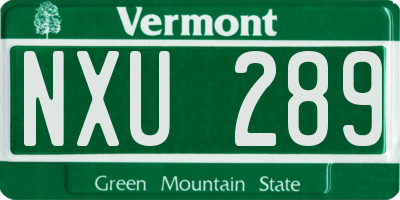 VT license plate NXU289