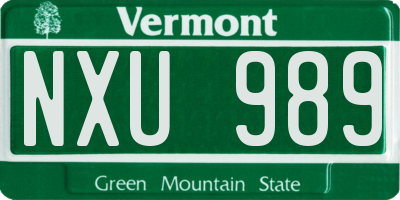 VT license plate NXU989