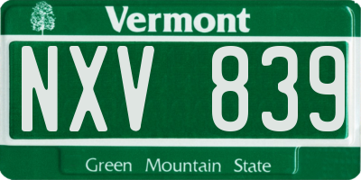 VT license plate NXV839