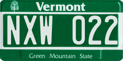 VT license plate NXW022