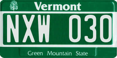 VT license plate NXW030