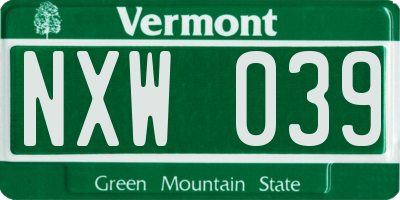 VT license plate NXW039