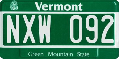 VT license plate NXW092