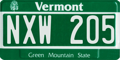 VT license plate NXW205