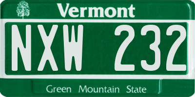 VT license plate NXW232