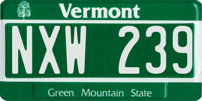 VT license plate NXW239