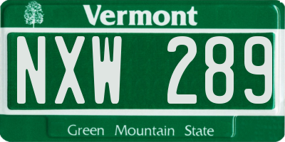 VT license plate NXW289