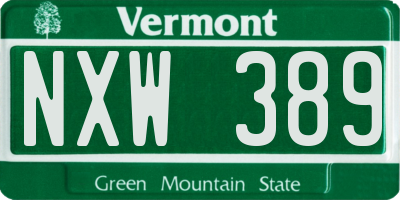 VT license plate NXW389