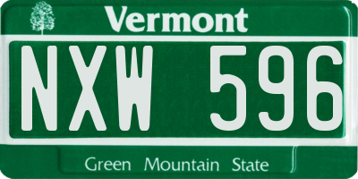VT license plate NXW596