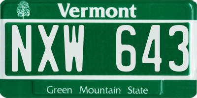 VT license plate NXW643