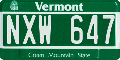 VT license plate NXW647