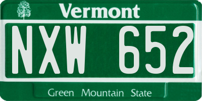 VT license plate NXW652