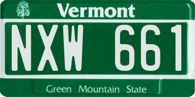 VT license plate NXW661