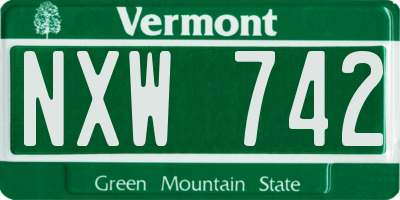 VT license plate NXW742