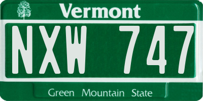 VT license plate NXW747