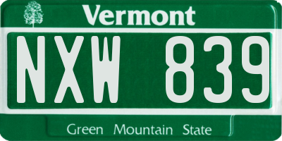 VT license plate NXW839