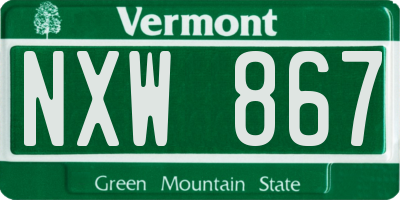 VT license plate NXW867