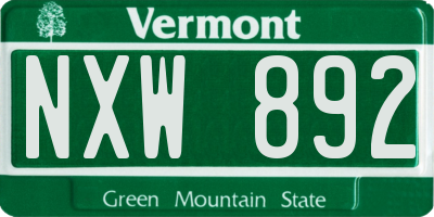 VT license plate NXW892