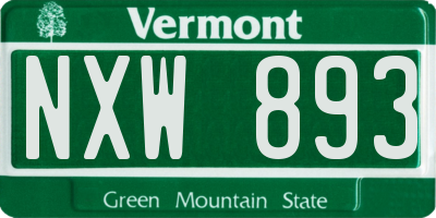 VT license plate NXW893