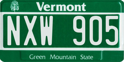 VT license plate NXW905